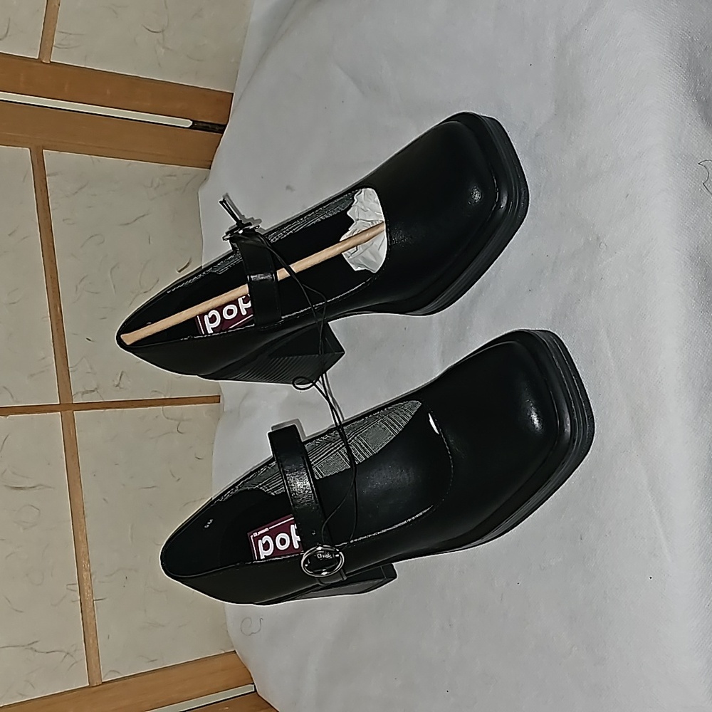 New Women Black POP SINCLAIRE Block Heel Dress Shoes Size 9M
